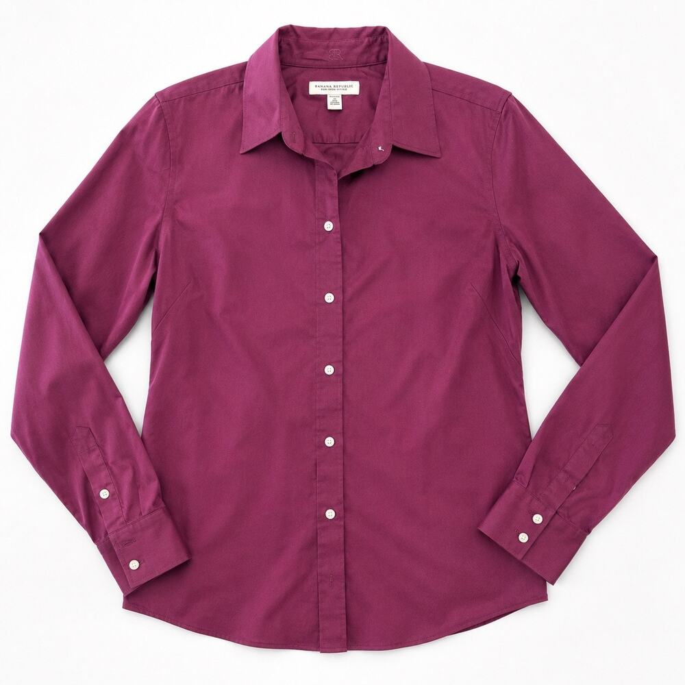 Banana Republic Non-Iron Fitted Shirt Womens Size 12 Purple Stretch Button - Picture 2 of 12